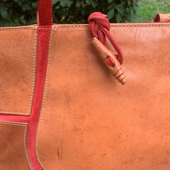 Claudia Firenze brown leather bag with red suede - Picture 4 of 8